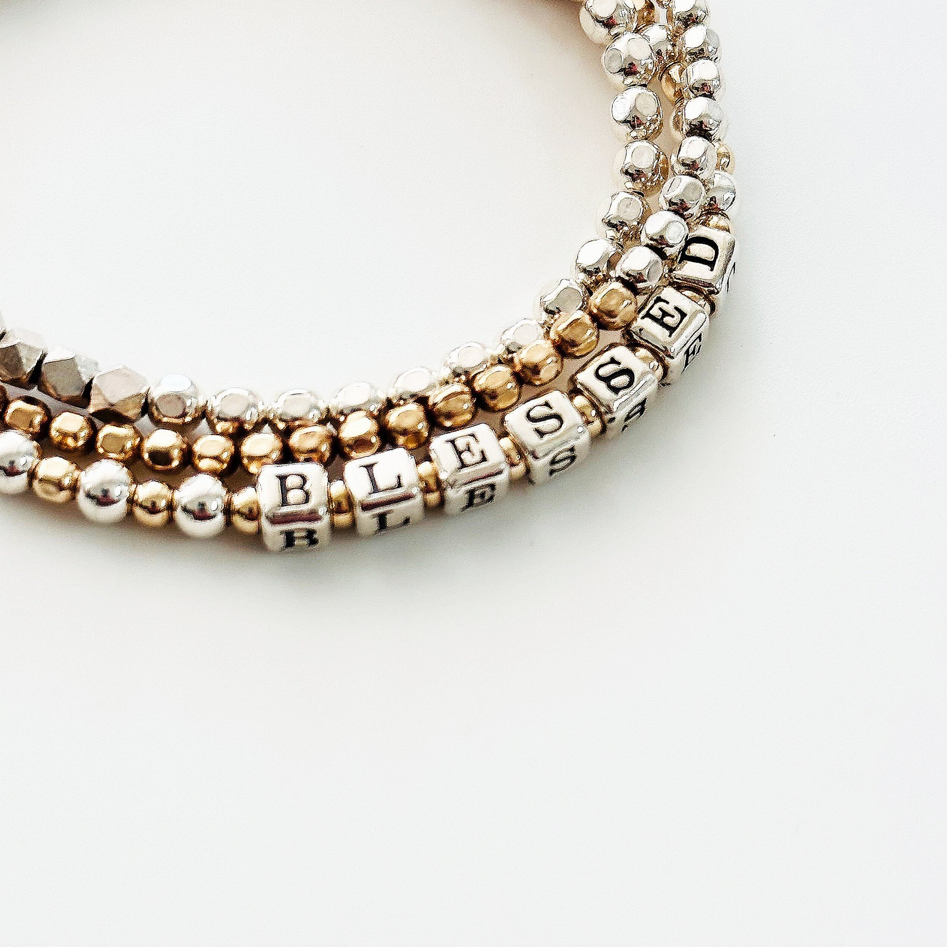 Blessed Engraved Gift Bracelet in gold and silver by Higher Calling Bracelets