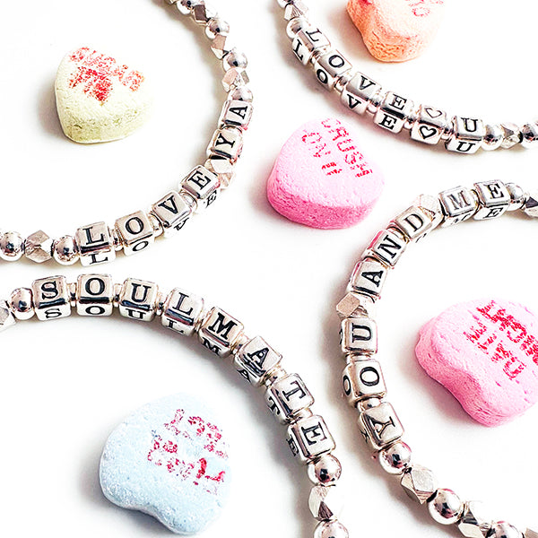 Candy Heart Message Bracelets in Sterling Silver