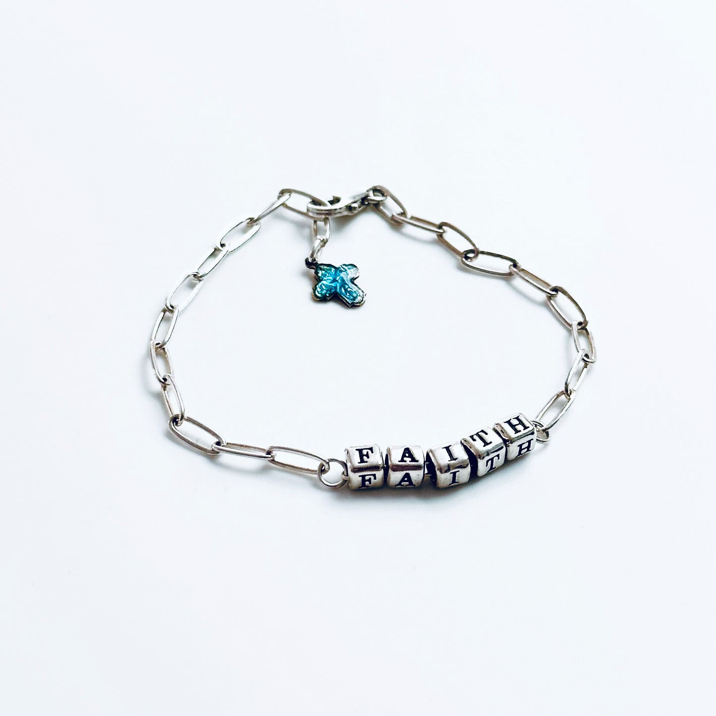 Delicate Faith Bracelet in Sterling Silver and vintage sterling and enamel cross charm