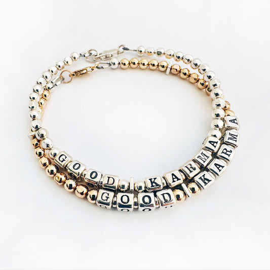 Good Karma Thank You Bracelet in sterling silver and 14k gold fill beads