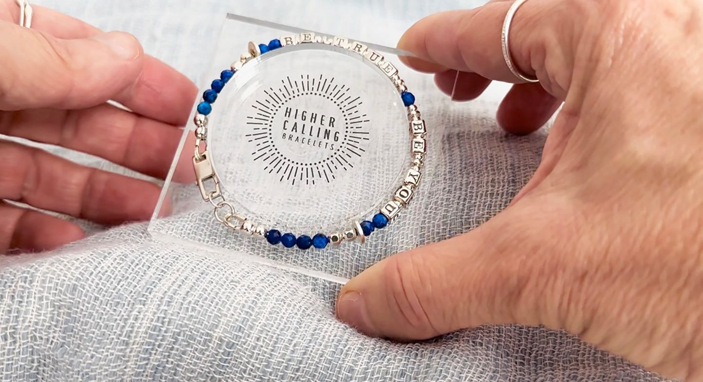 Sterling Silver "Be True, Be You" bracelet shown in gift packaging