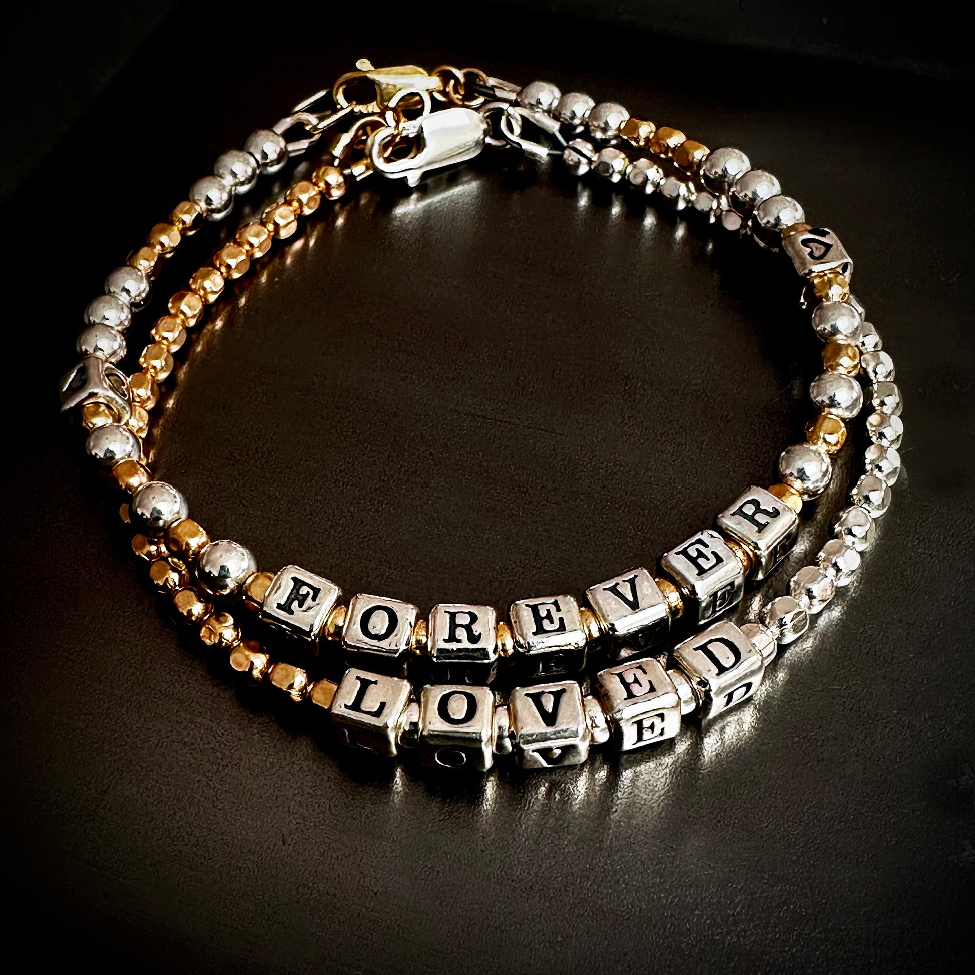 FOREVER LOVED special jewelry gift bracelet in sterling silver and 14k gold, for mother, wife, girlfriend, sister, teacher, grandma, woman