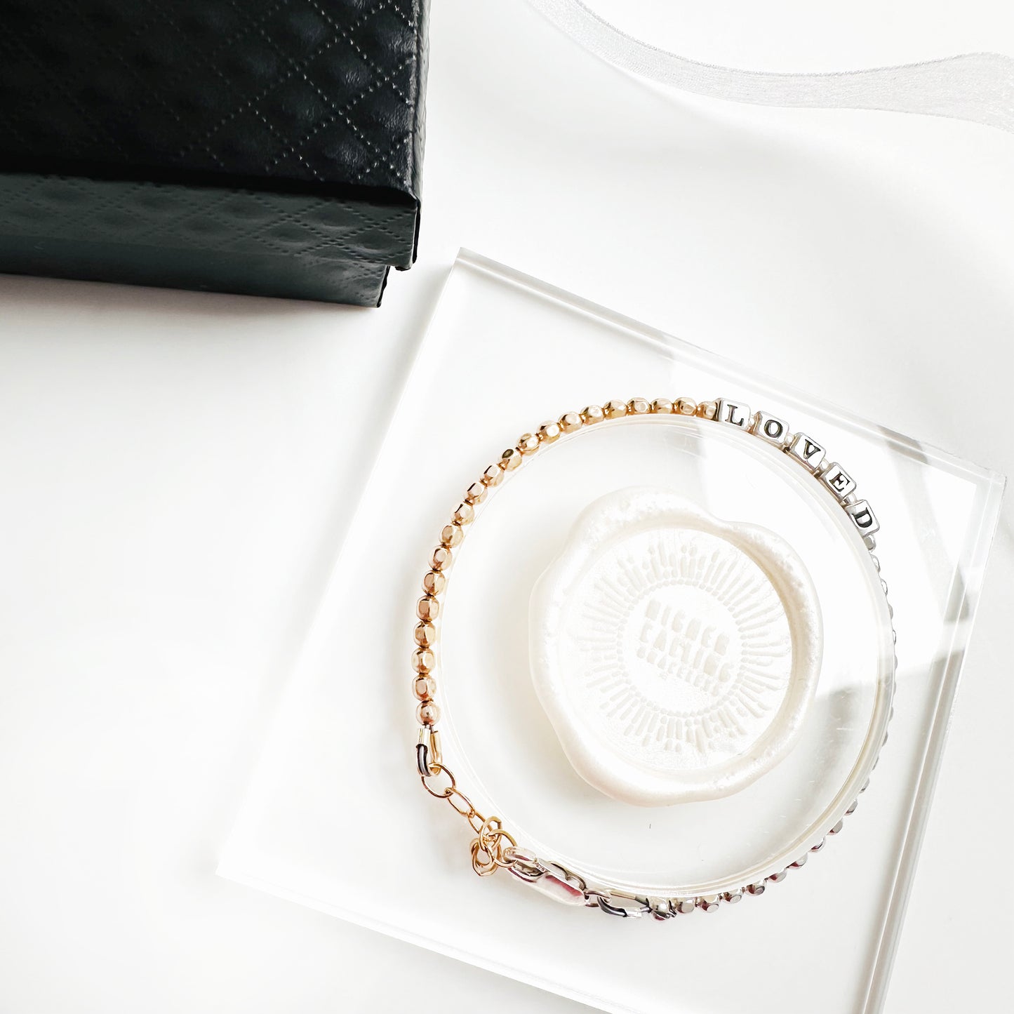 LOVED milestone and special occasion beaded bracelet in sterling silver and 14k gold, for mother, wife, girlfriend, sister, teacher, grandma, woman, in stylish gift package