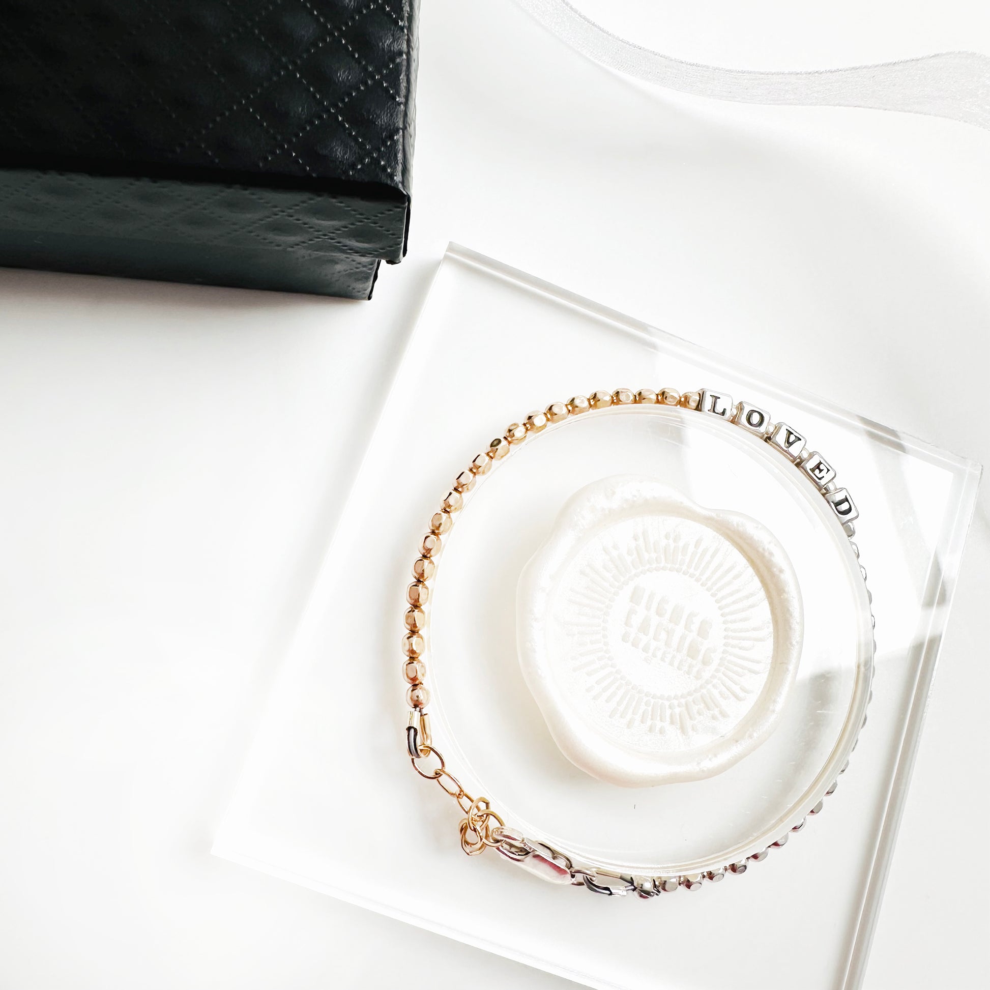 LOVED milestone and special occasion beaded bracelet in sterling silver and 14k gold, for mother, wife, girlfriend, sister, teacher, grandma, woman, in stylish gift package
