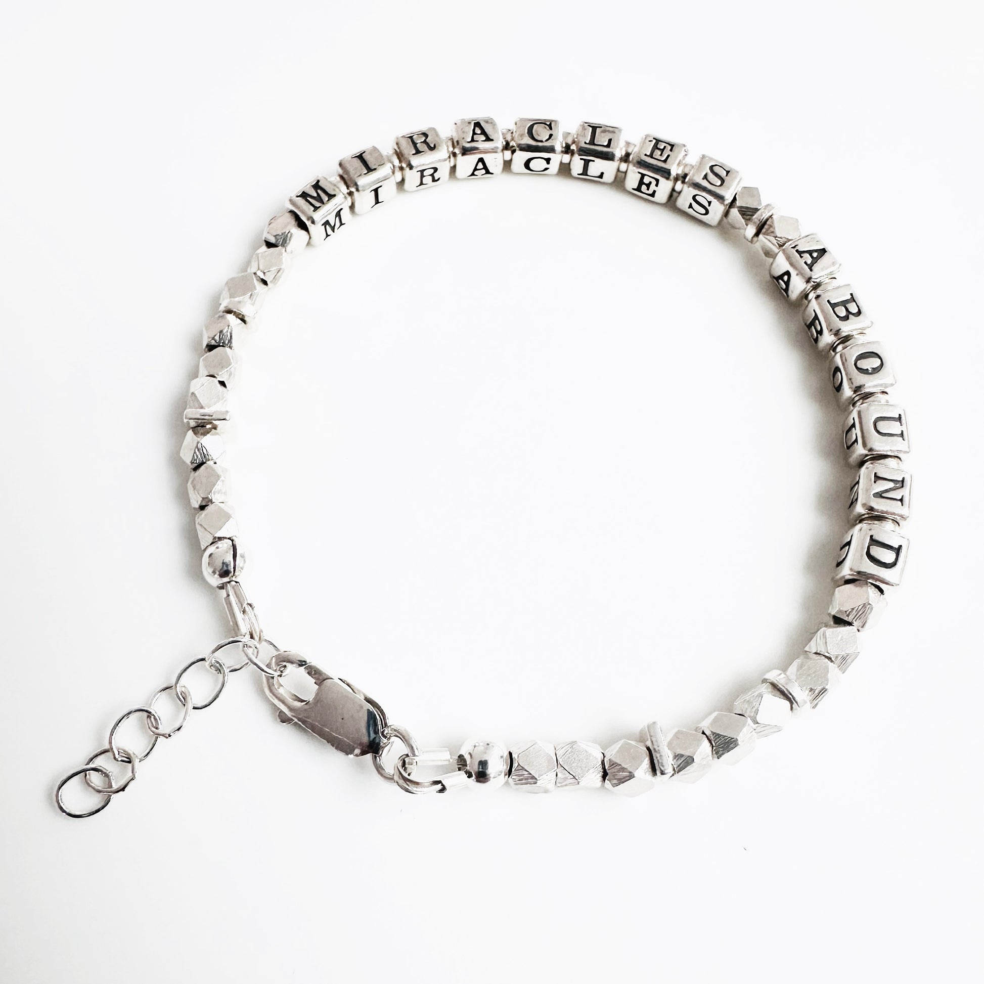 Sterling Silver Miracles Gift Bracelet for hope, healing, congratulations, new job; positive thinking bracelet