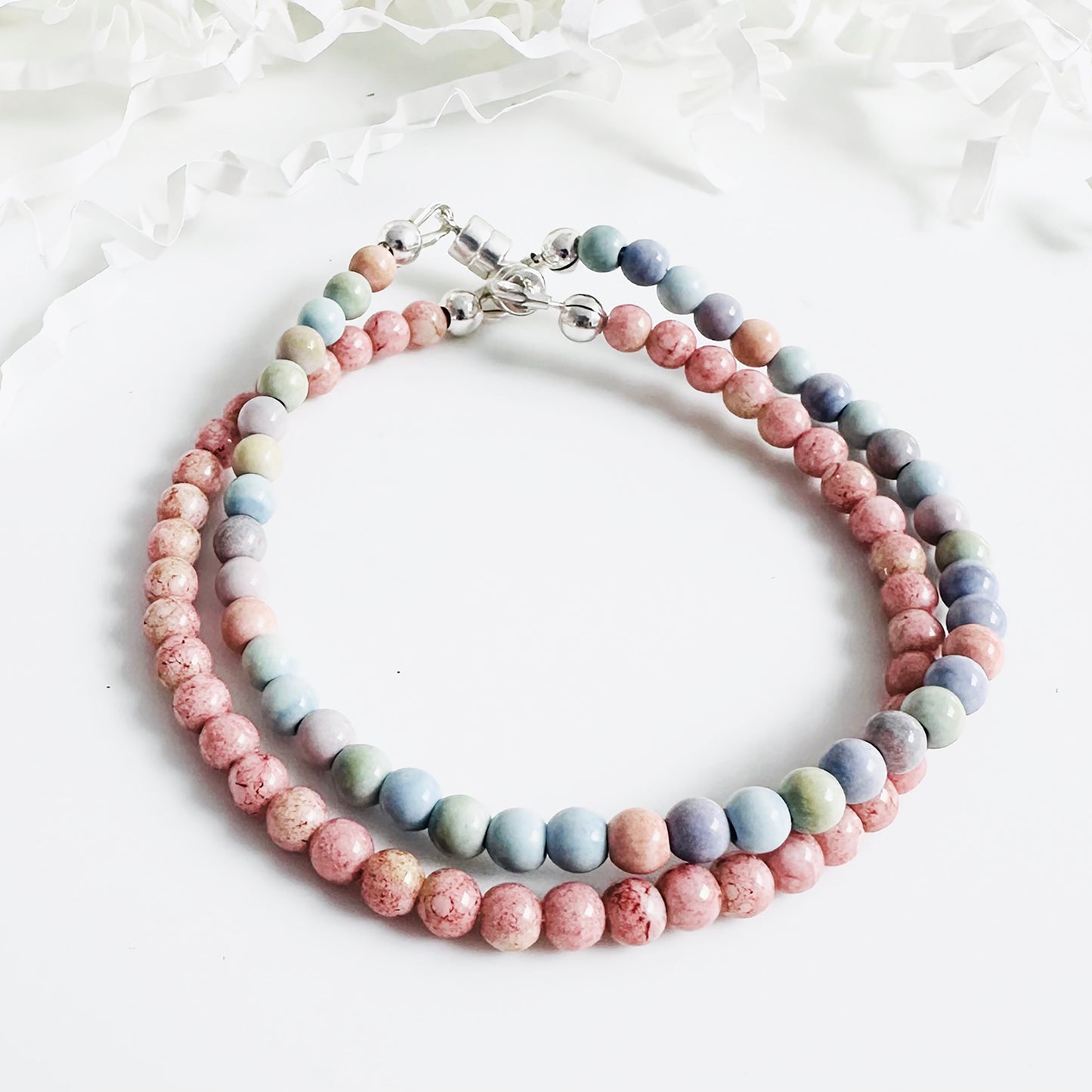 pastel pink candy easter beaded bracelets