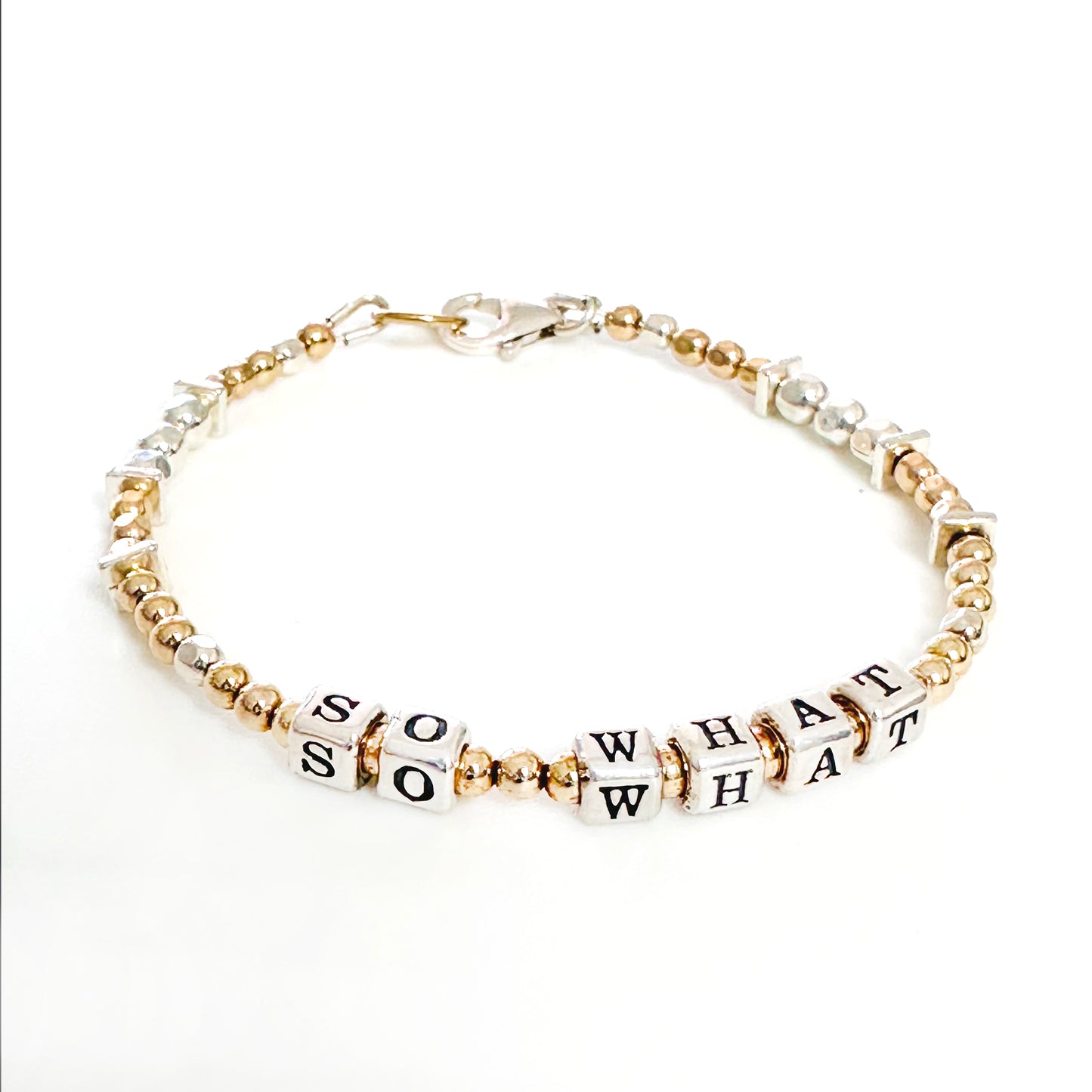 So What Anxiety Relief Fidget Bracelet in 14k and Sterling Silver, inspired by Andy Warhol quote "So What?"