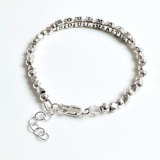 Sterling Silver Engrave Soulmate Bracelet with sterling silver beads
