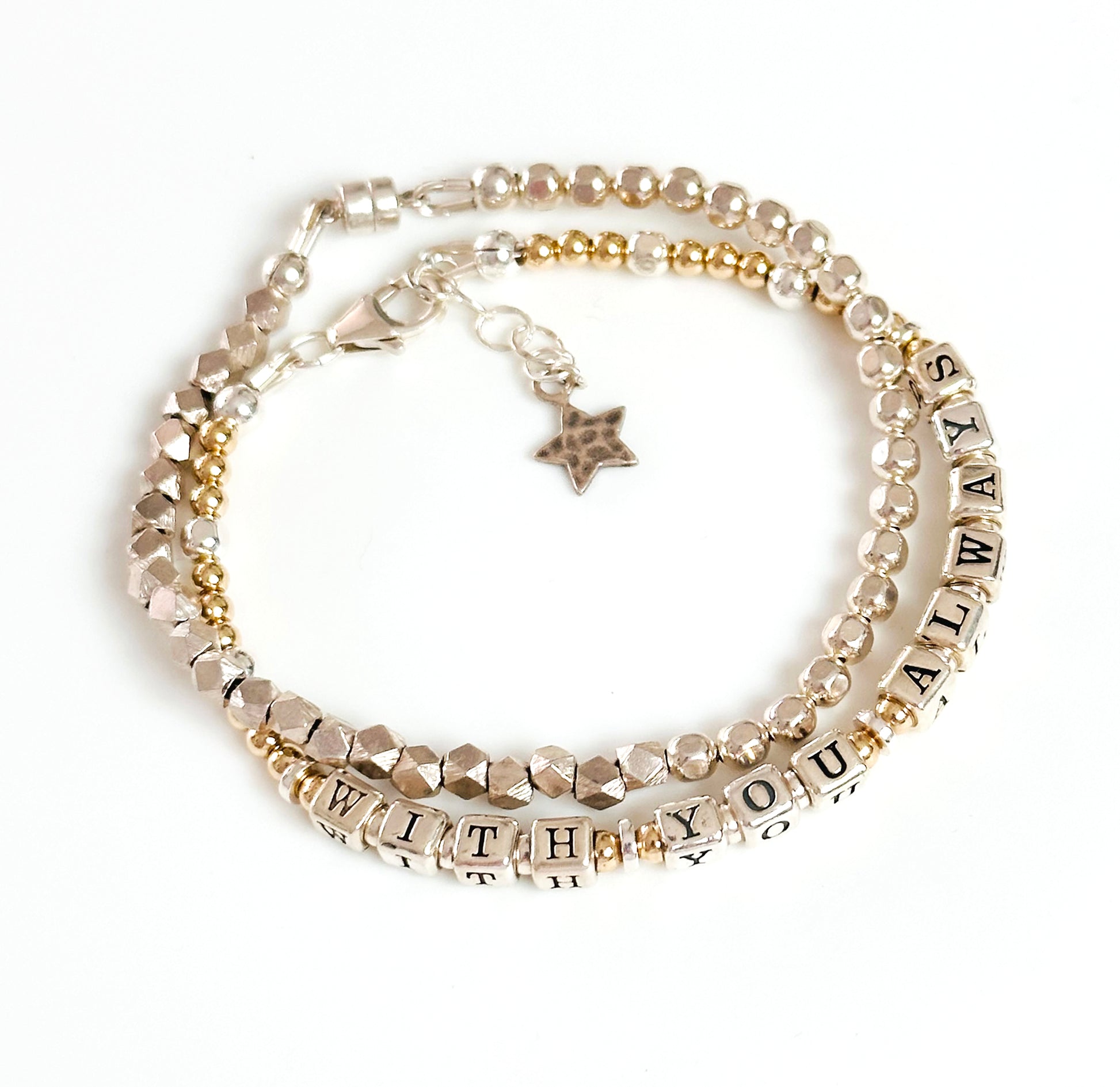 Sympathy Memorial Bereavement Gift Bracelet "With You Always" in Mixed Metals, Sterling, 14k Gold