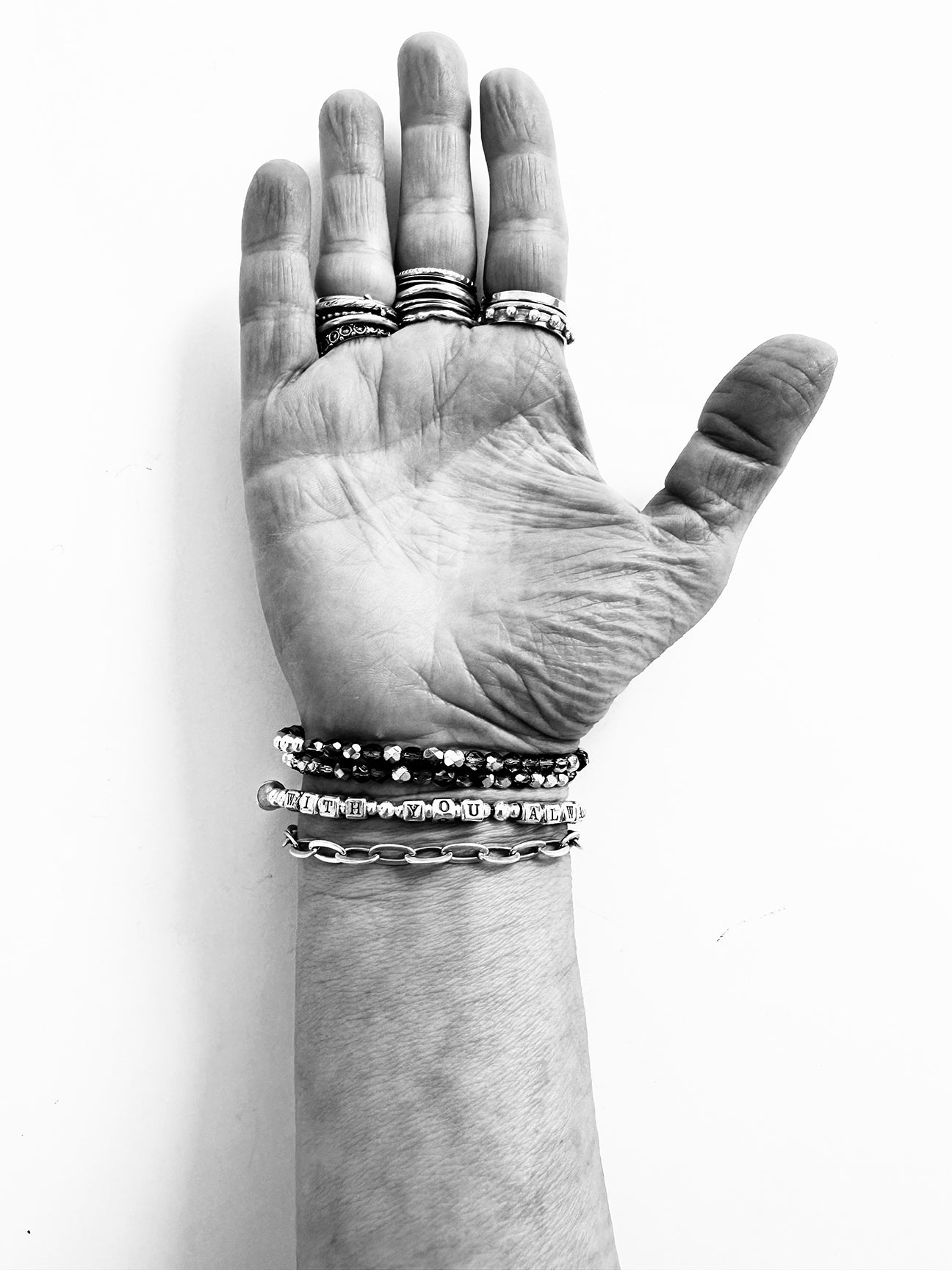 Matthew 28:20 With You Always sterling silver bracelet shown on woman's arm