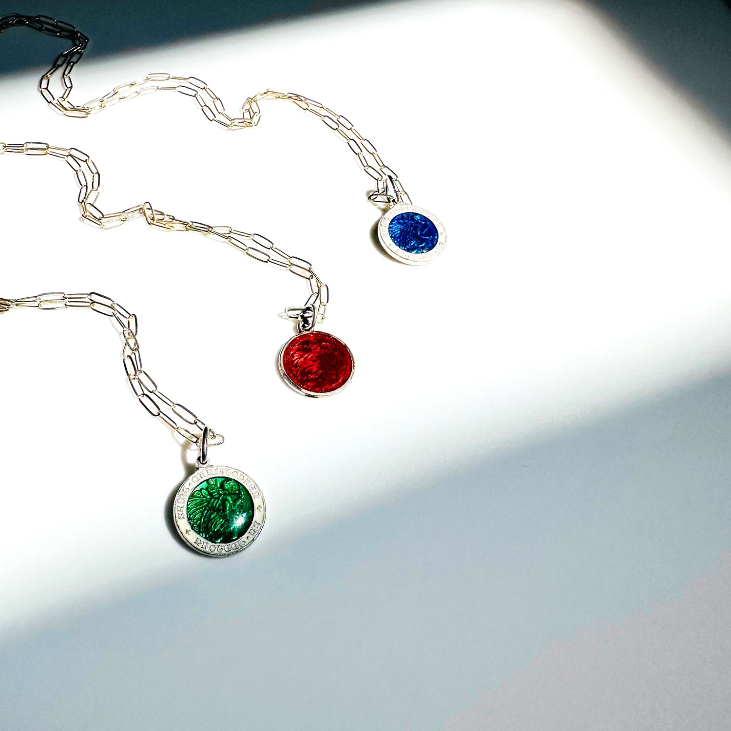 Vintage Saint Christopher Protection Necklaces in Sterling Silver and Colored Enamel