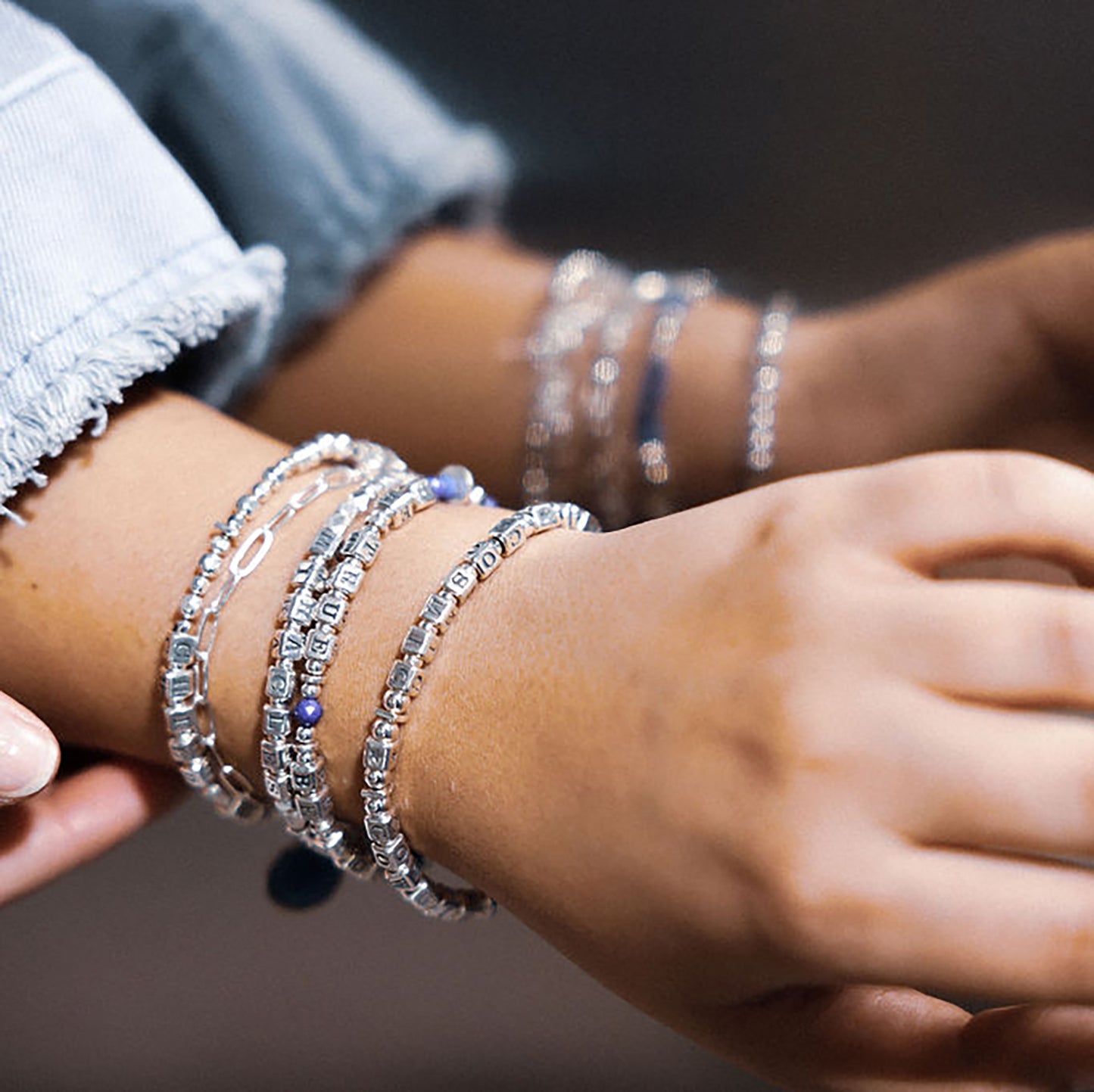 Sterling silver beaded stacking bracelets with words and messages
