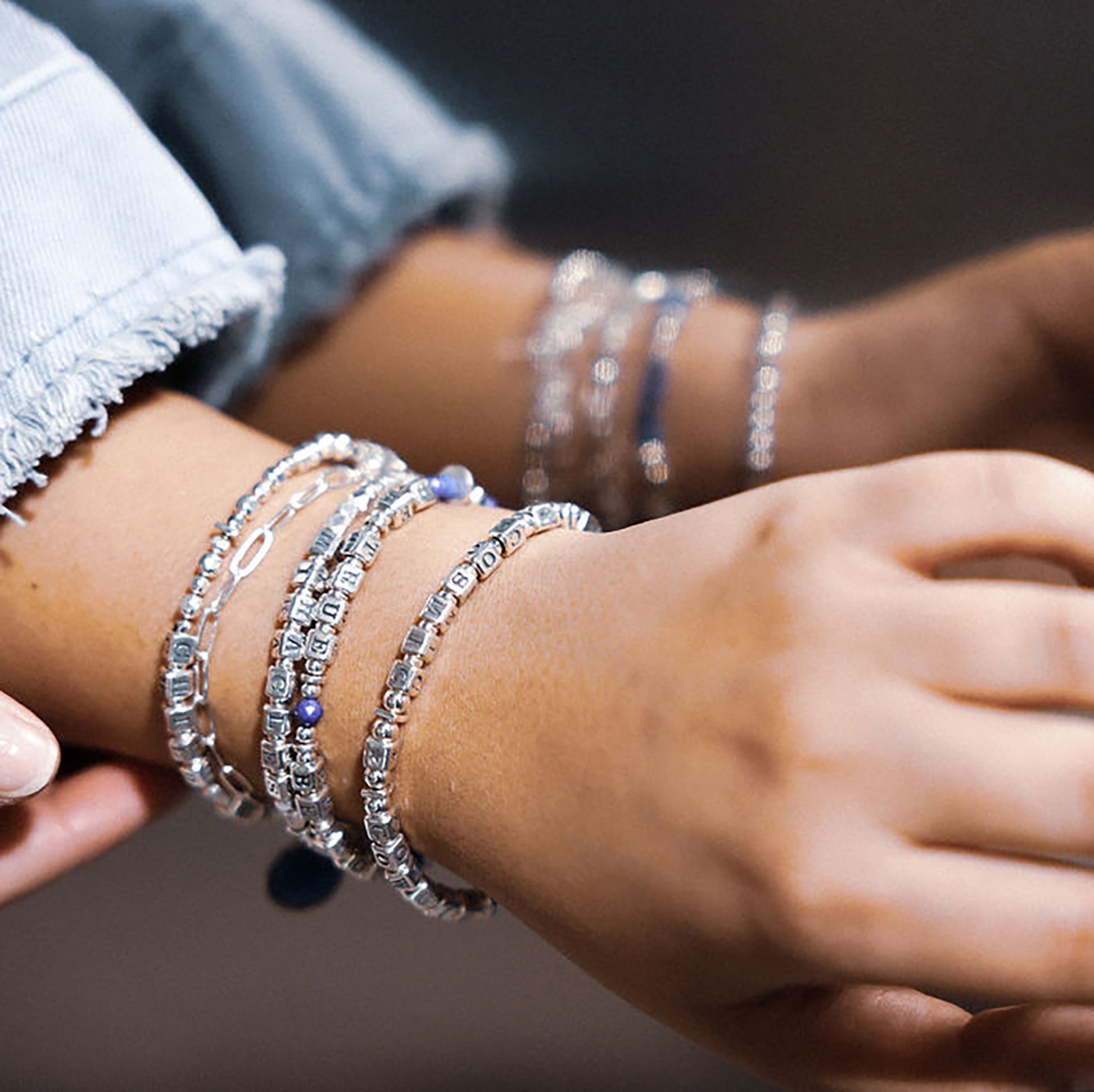 Sterling silver beaded stacking bracelets with words and messages