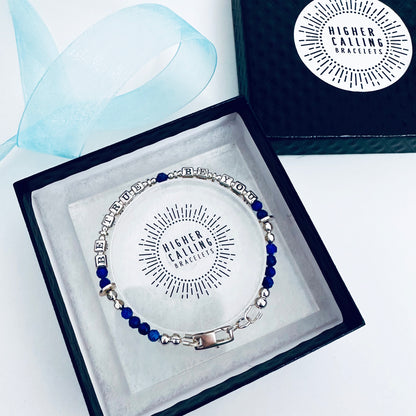 Sterling Silver and Lapis "Be True Be You" bracelet in gift packaging