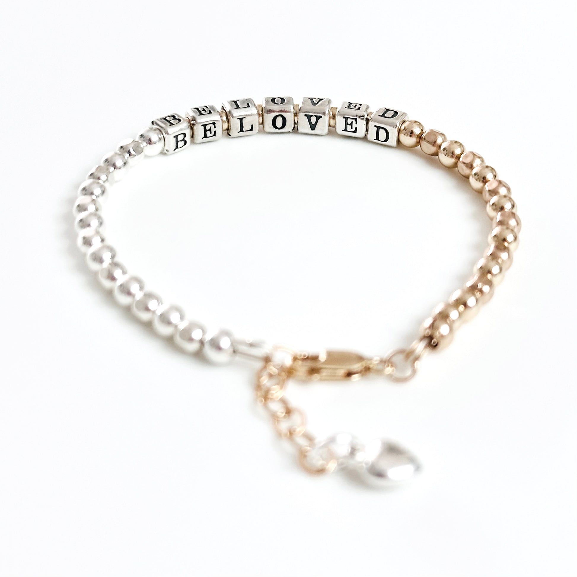 Beloved Mother's Day Bracelet in sterling silver and 14K gold beads and heart charm