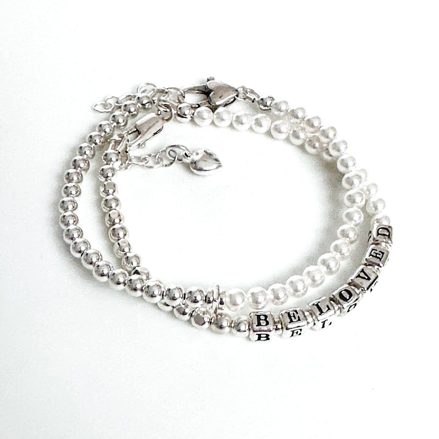 Beloved Mother's Day Bracelet in sterling silver and pearls and heart charm