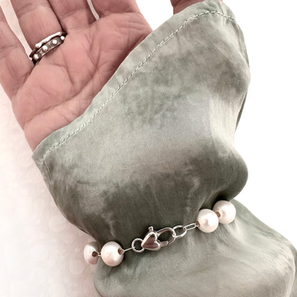 Love Pearl Bracelet, floating pearls on sterling silver chain with heart clasp