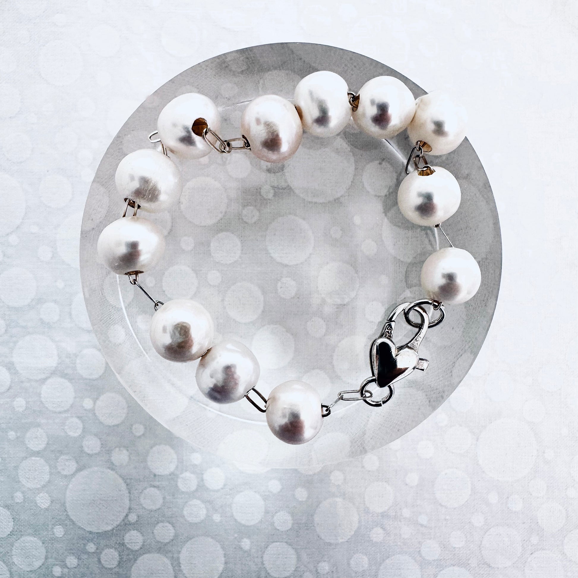 Love Pearl Bracelet, floating pearls on sterling silver chain with heart clasp