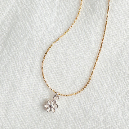 Delicate flower necklace in silver and gold  for bridal party, nature lover, gardener, girl, teen girl