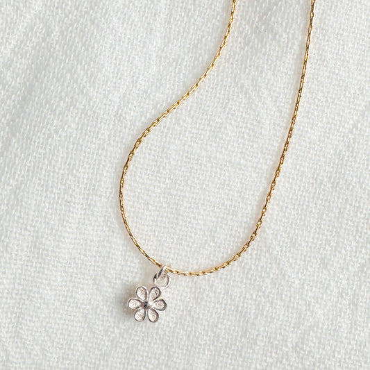 Delicate flower necklace in silver and gold  for bridal party, nature lover, gardener, girl, teen girl