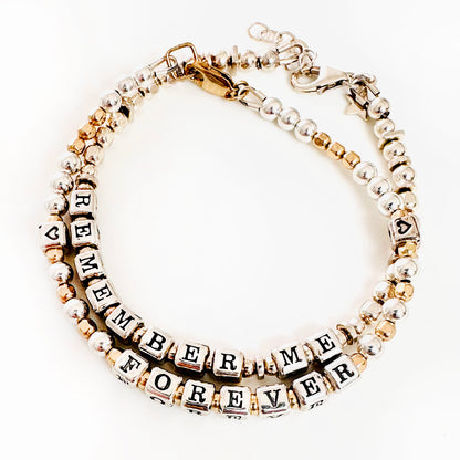 Remember Me Forever - Memorial Gift Bracelet in Sterling Silver and 14k gold