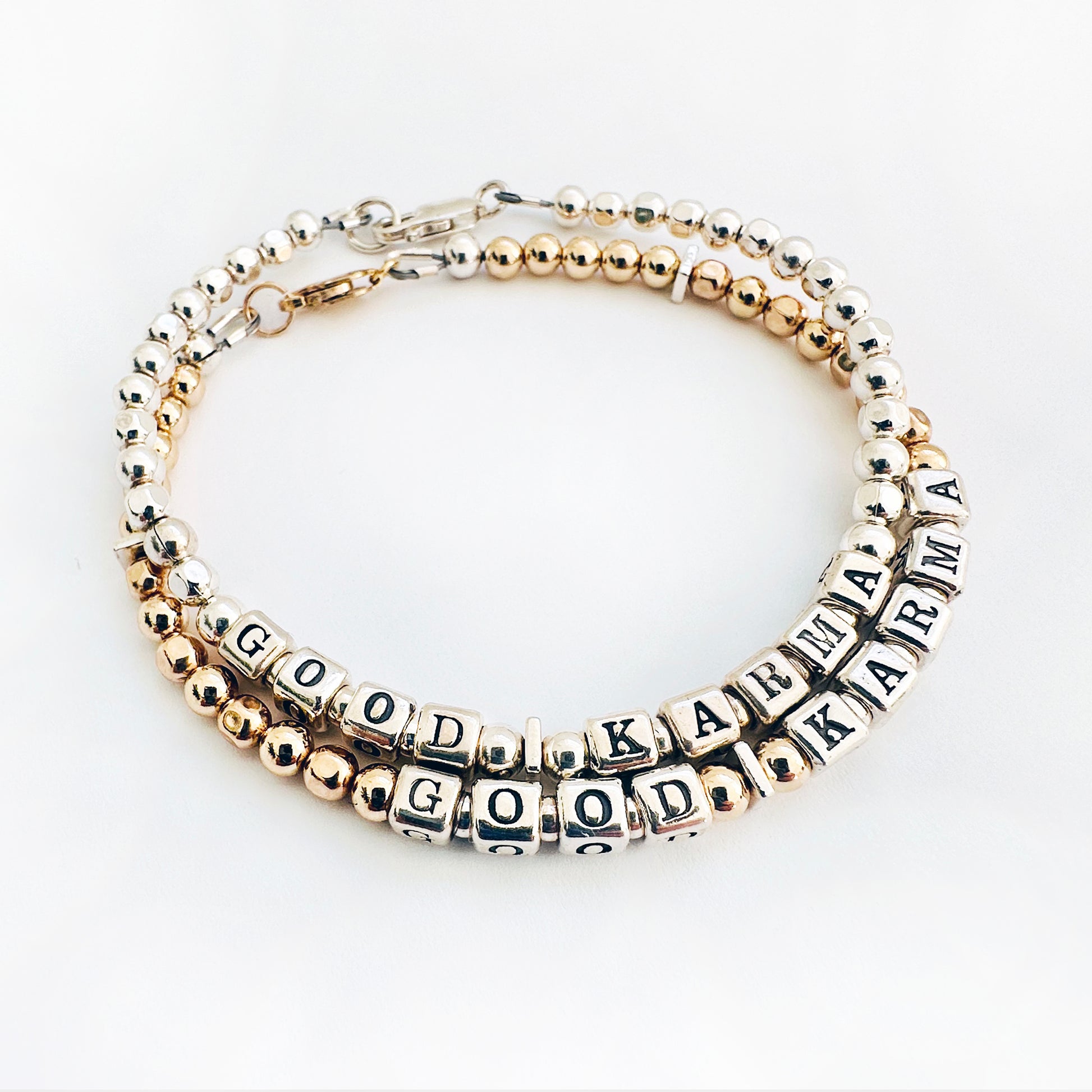 Good Karma Thank You Bracelet in sterling silver and 14k gold fill beads