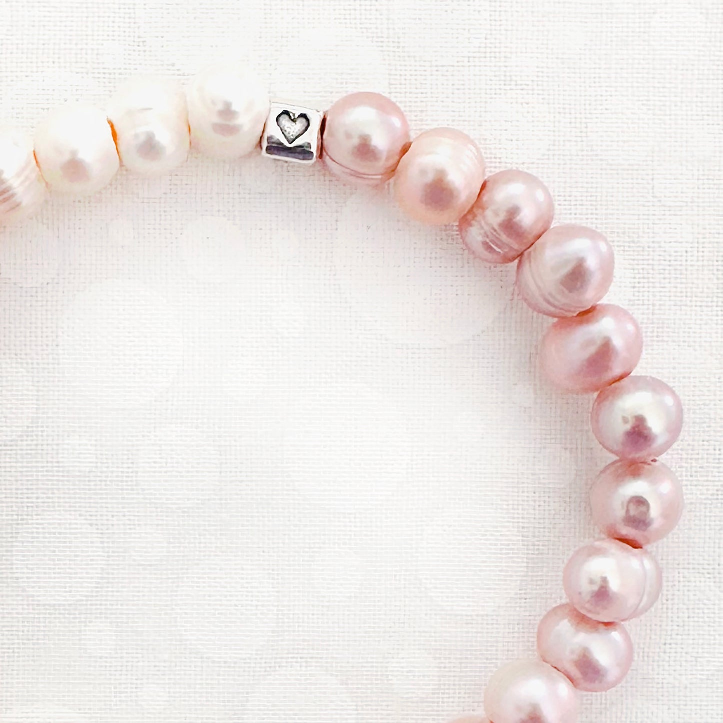 Heart Bracelet for  Valentines and love gift in sterling silver, Pink and white pearls