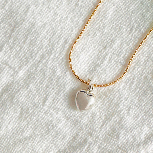 Delicate heart necklace in sterling silver and 14k gold,  love necklace in mixed metals
