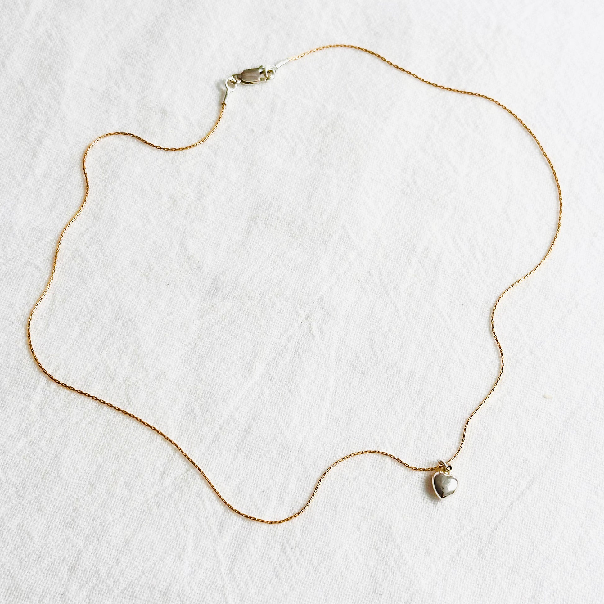 Delicate heart necklace in sterling silver and 14k gold, I  love you necklace in mixed metals