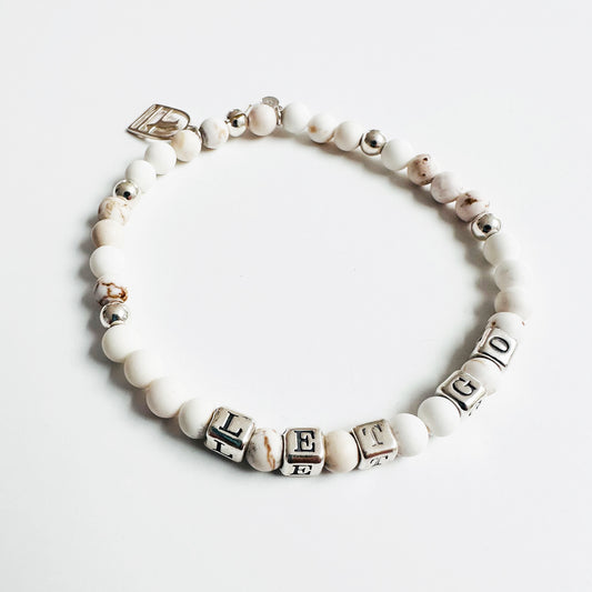 Let Go stretch bracelet in sterling silver and white howlite beads