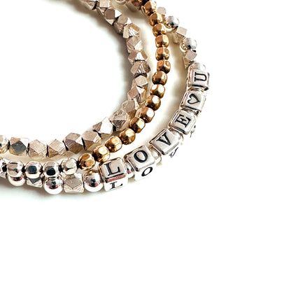 I Love You Sterling Silver Mother's Day  Bracelet with 14K Gold bracelet