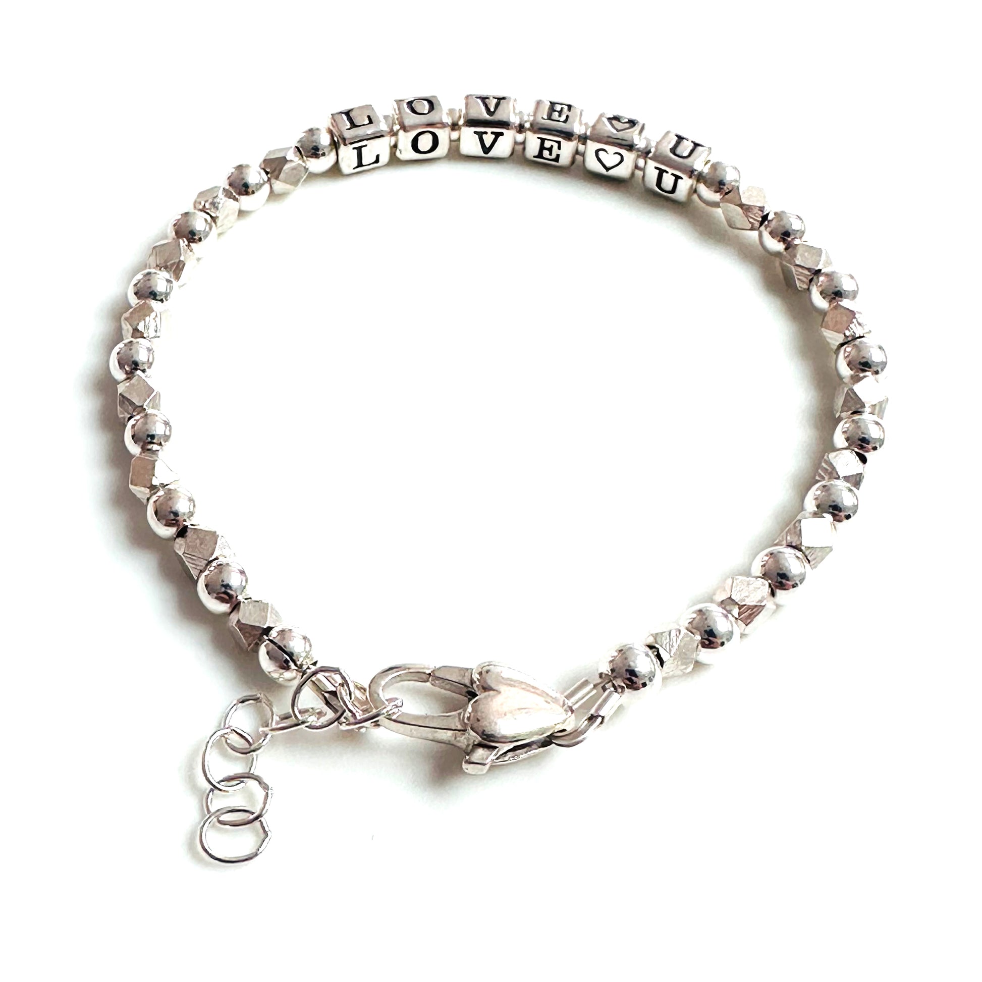I Love You Sterling Silver Valentines Bracelet with heart shaped clasp