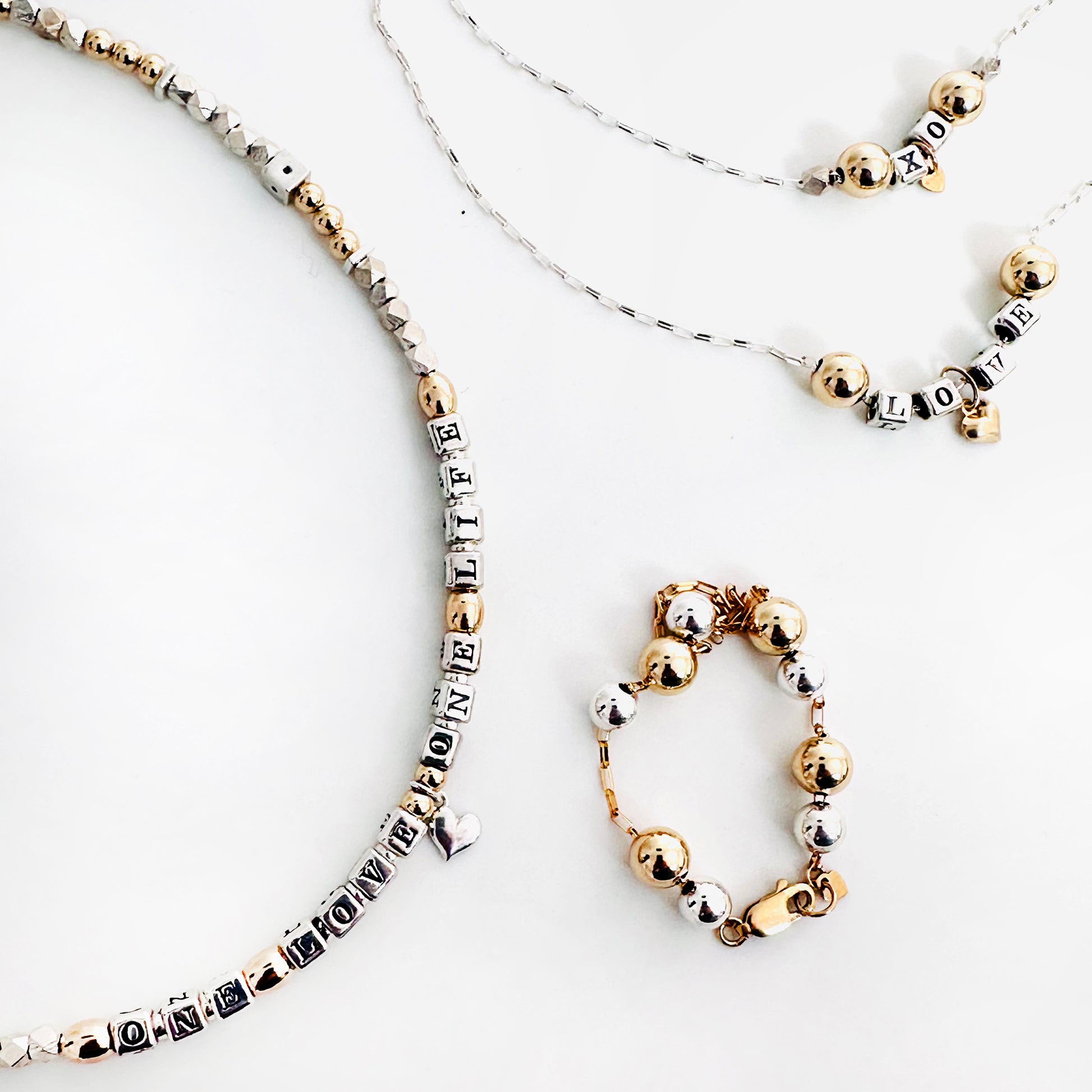 Delicate Love Sterling silver and 14k gold necklaces