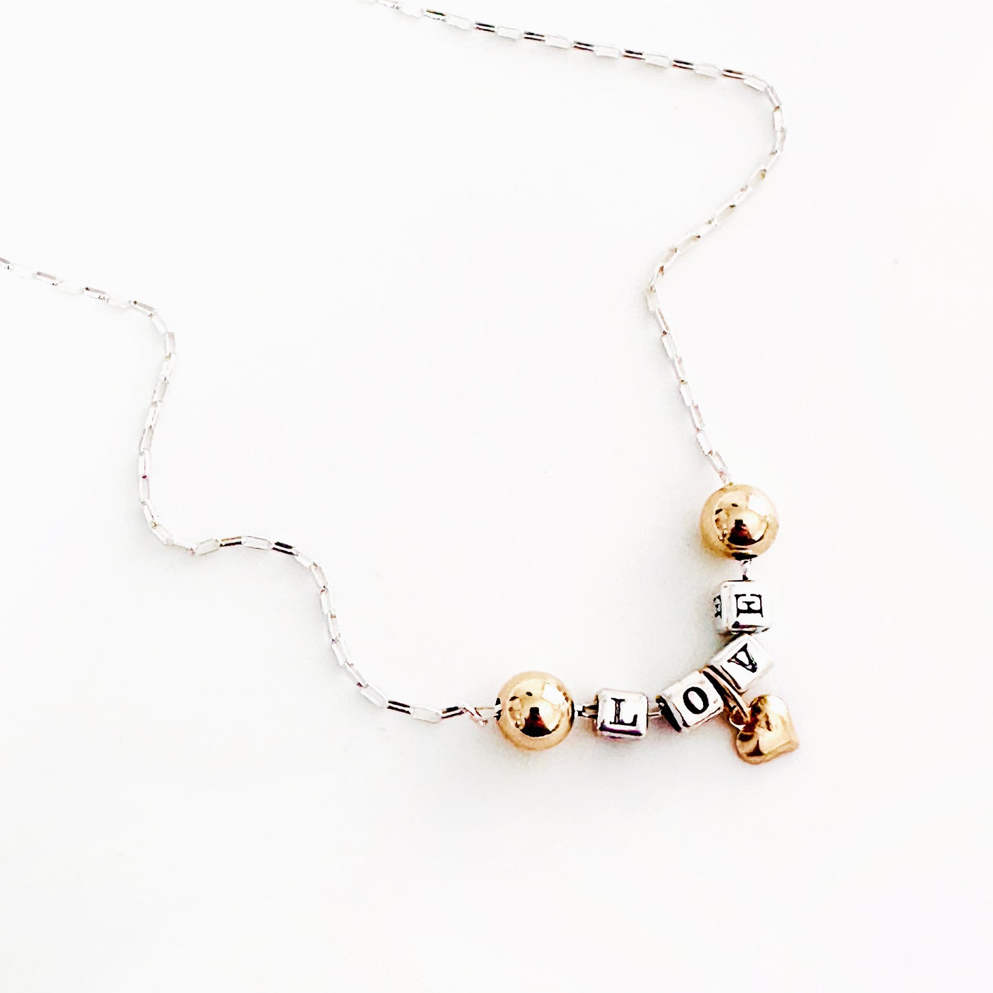 Delicate Love Sterling silver and 14k gold necklace