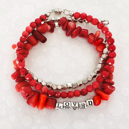 LOVED Bracelet in RED | Sterling Silver and Coral