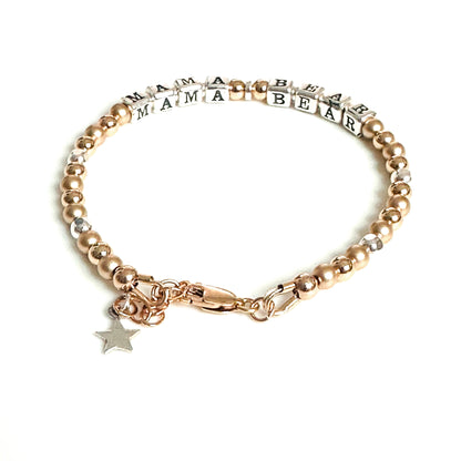 Mama Bear Sterling Silver and 14K Gold beaded bracelet with star charm 