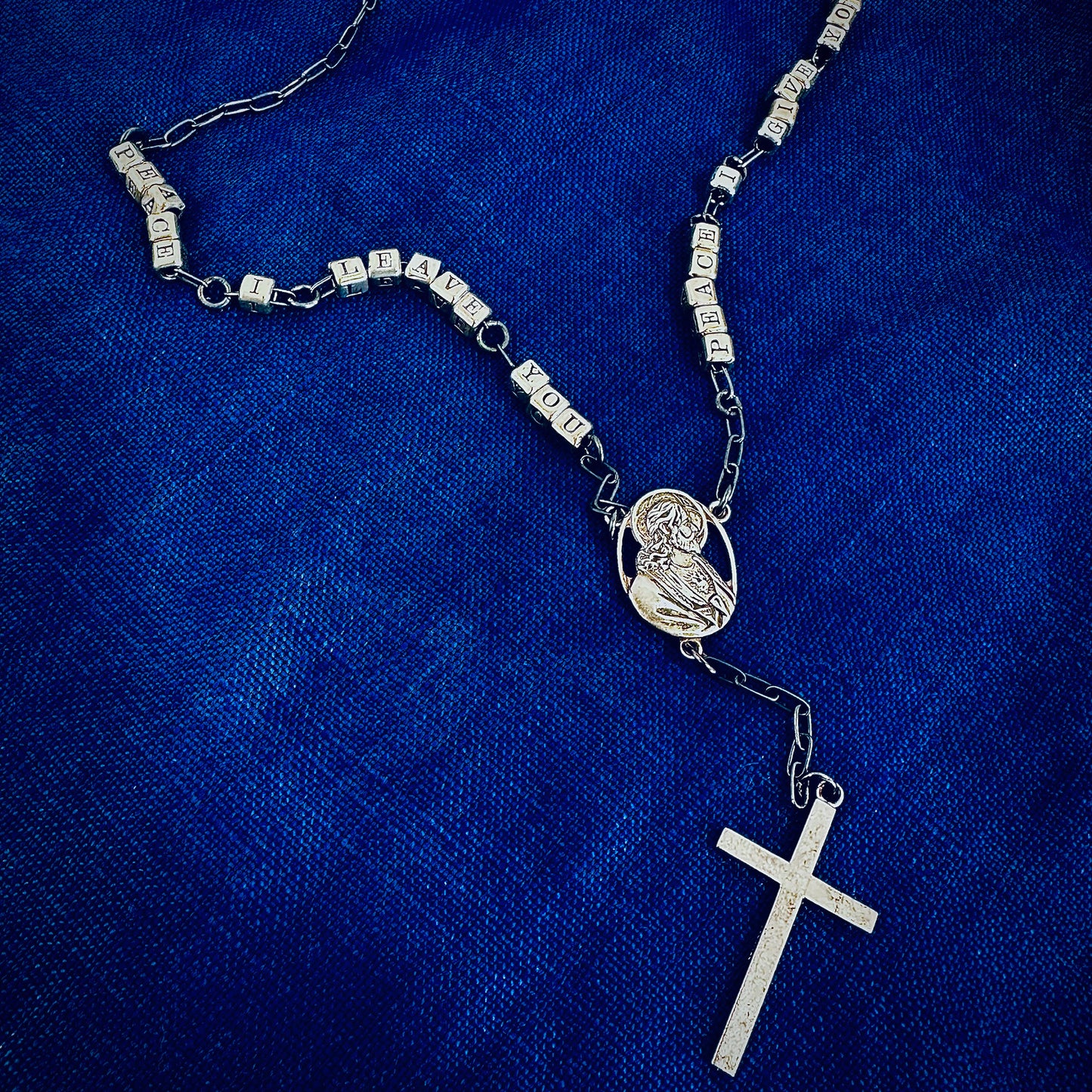 Christian Peace Promise Rosary Necklace inspired by Bible Verse John 14:27 