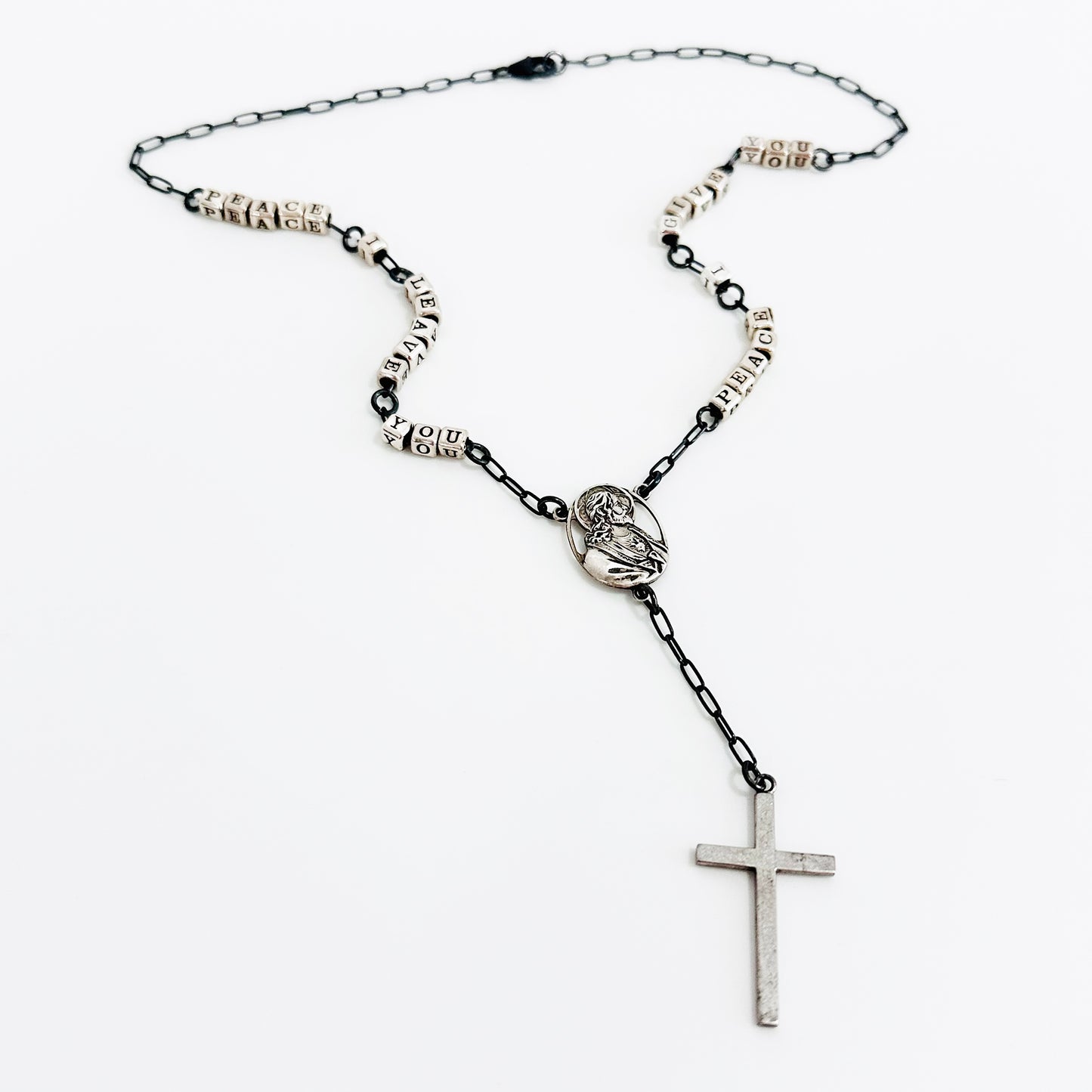 Christian Peace Promise Rosary Necklace inspired by Bible Verse John 14:27 