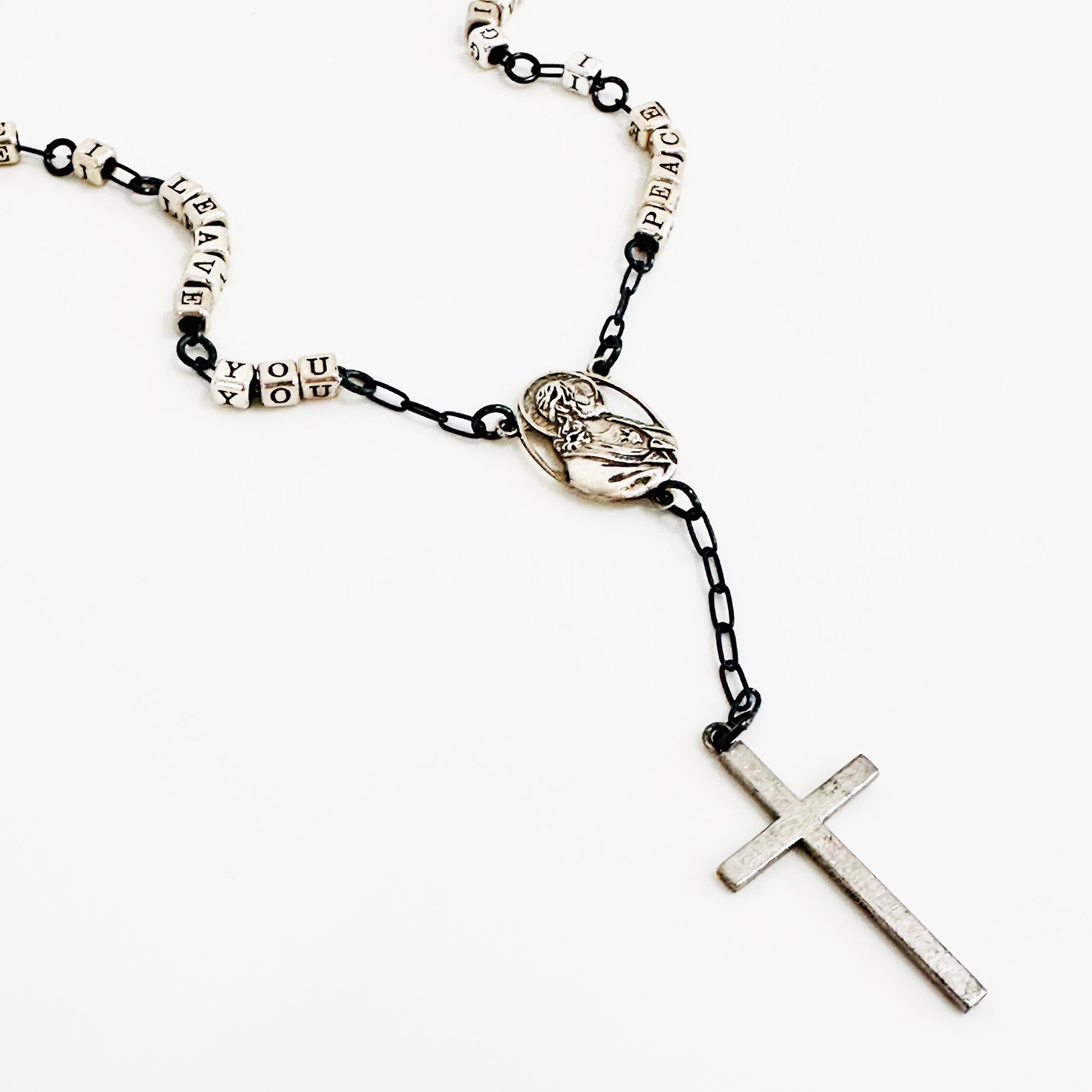 Christian Peace Promise Rosary Necklace inspired by Bible Verse John 14:27 