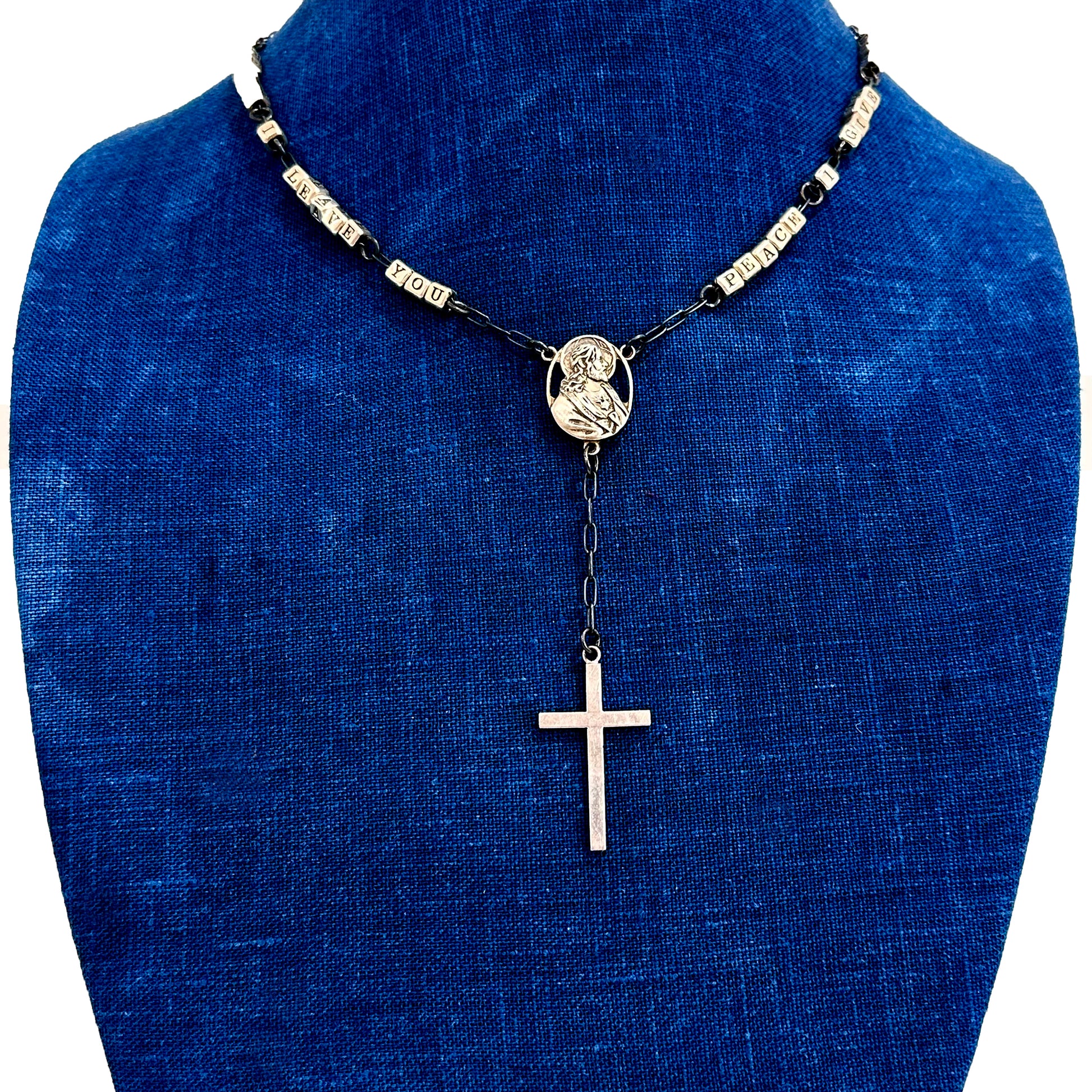 Christian Peace Promise Rosary Necklace inspired by Bible Verse John 14:27 