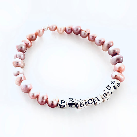 Precious "I am Worthy" Bracelet in Sterling Silver and Freshwater Pearls