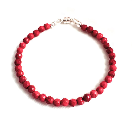 Red Howlite Beaded Bracelet with sterling silver closure