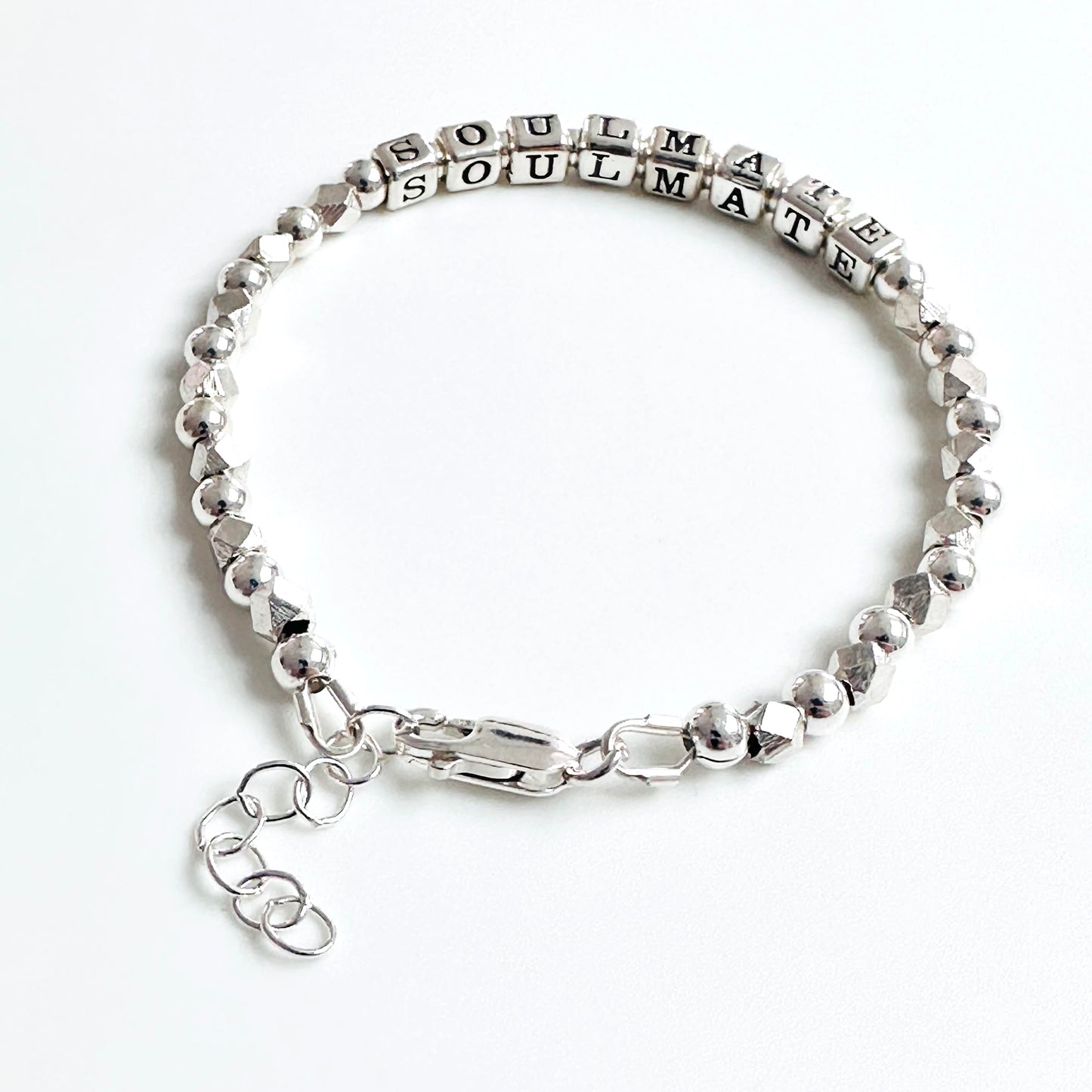 Sterling Silver Engrave Soulmate Bracelet with sterling silver beads