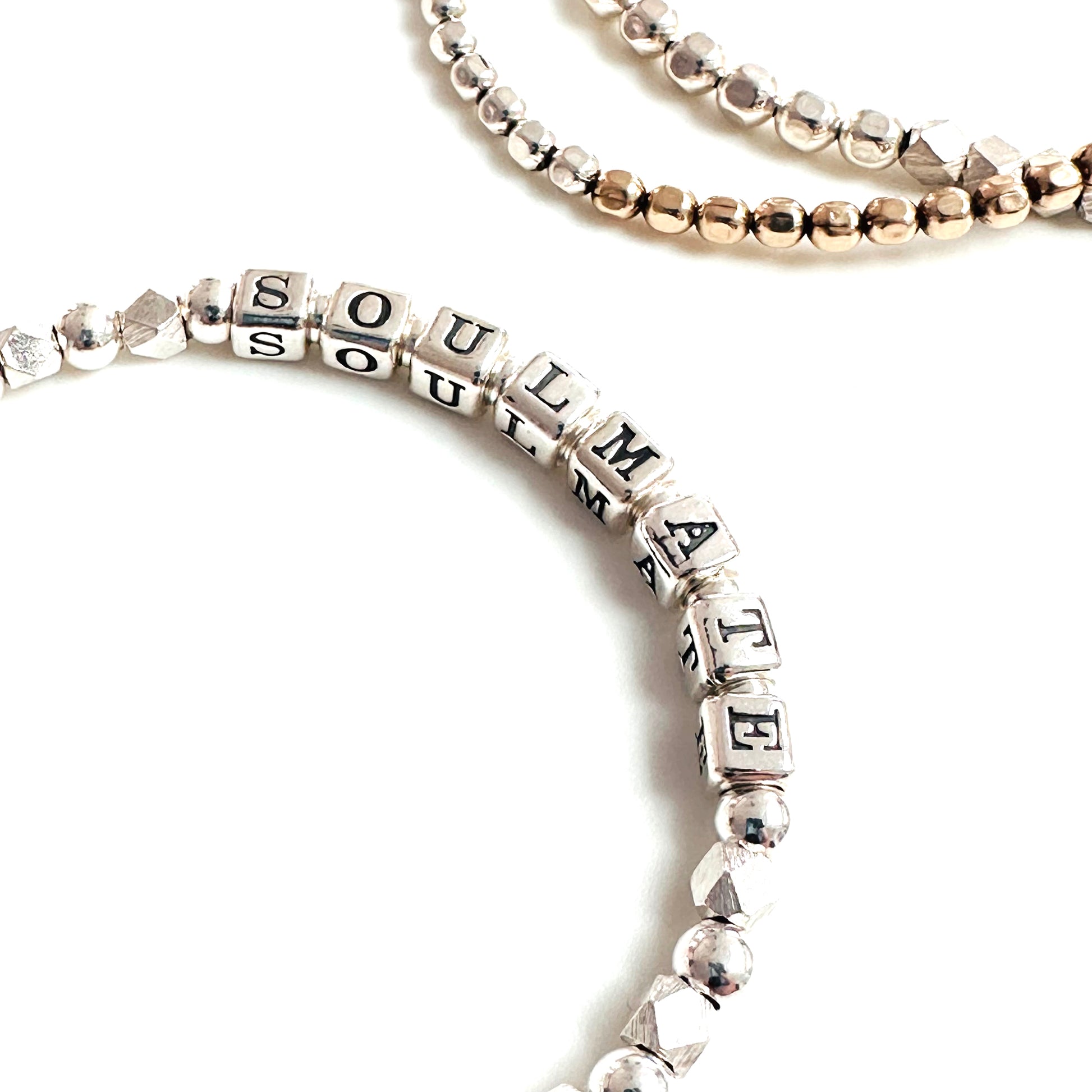 Sterling Silver Engraved Soulmate Bracelet with sterling silver beads