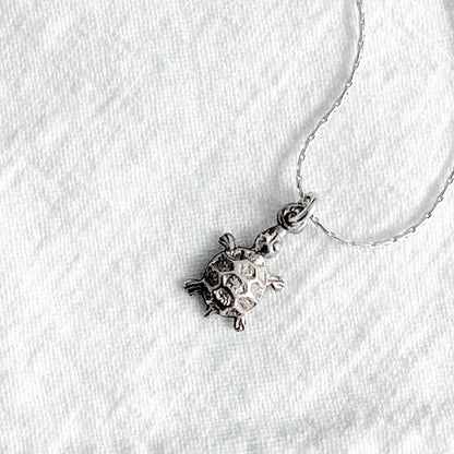 Delicate sterling silver tiny turtle necklace for patience, persistence