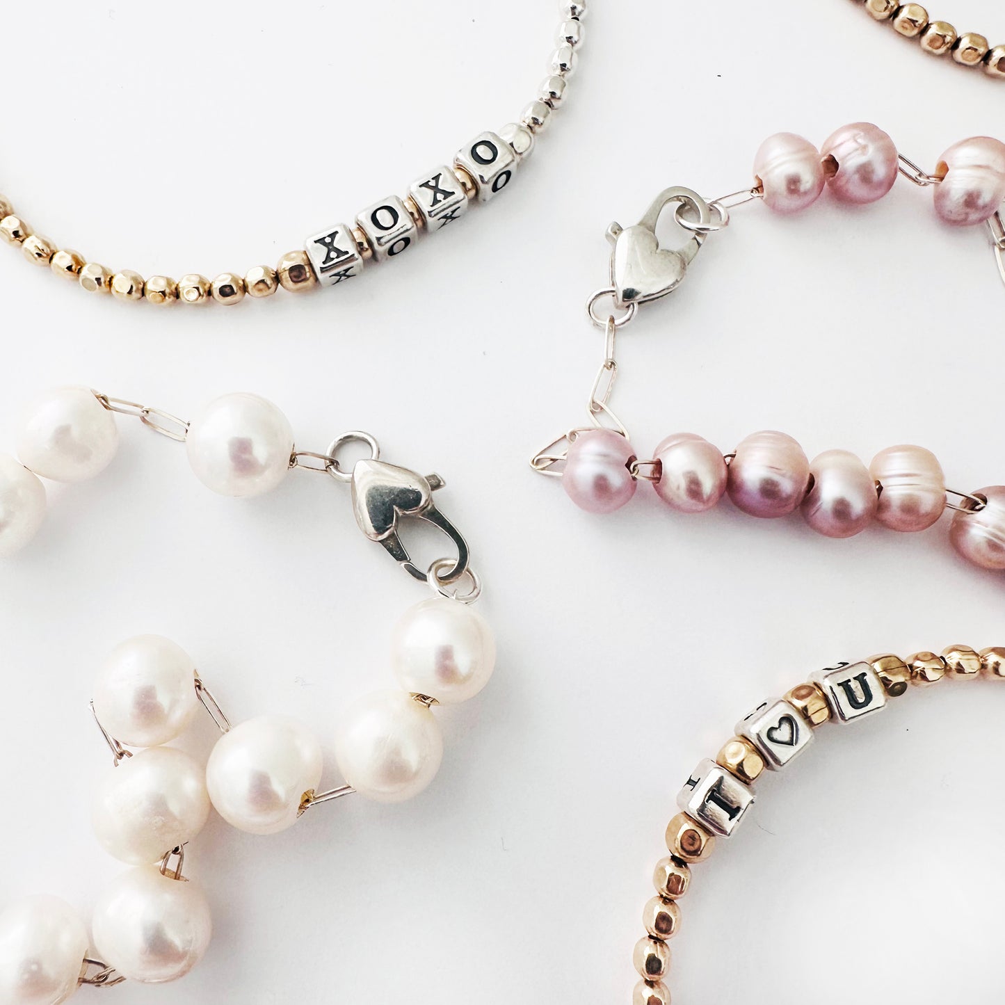 Valentines Pearl, Sterling Silver and 14k bracelets