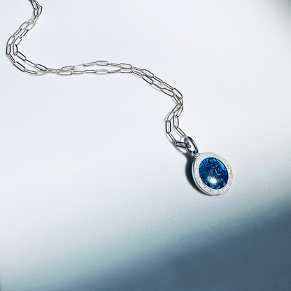 Rare Vintage St. Christopher Protection Medal Necklace in Sterling Silver and Blue Enamel