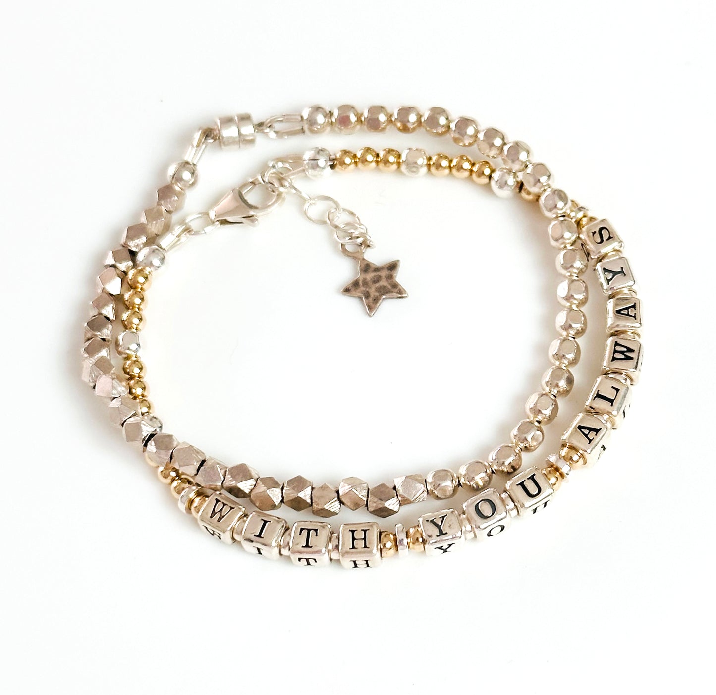 Sympathy Memorial Bereavement Gift Bracelet "With You Always" in Mixed Metals, Sterling, 14k Gold
