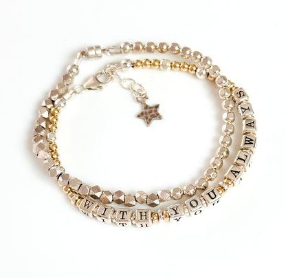 Sympathy Memorial Bereavement Gift Bracelet "With You Always" in Mixed Metals, Sterling, 14k Gold