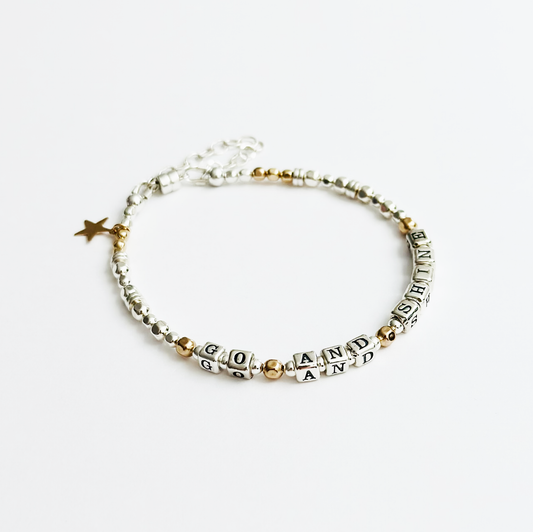 Go and Shine Good Luck, Graduation, New Job Bracelet in sterling silver and gold